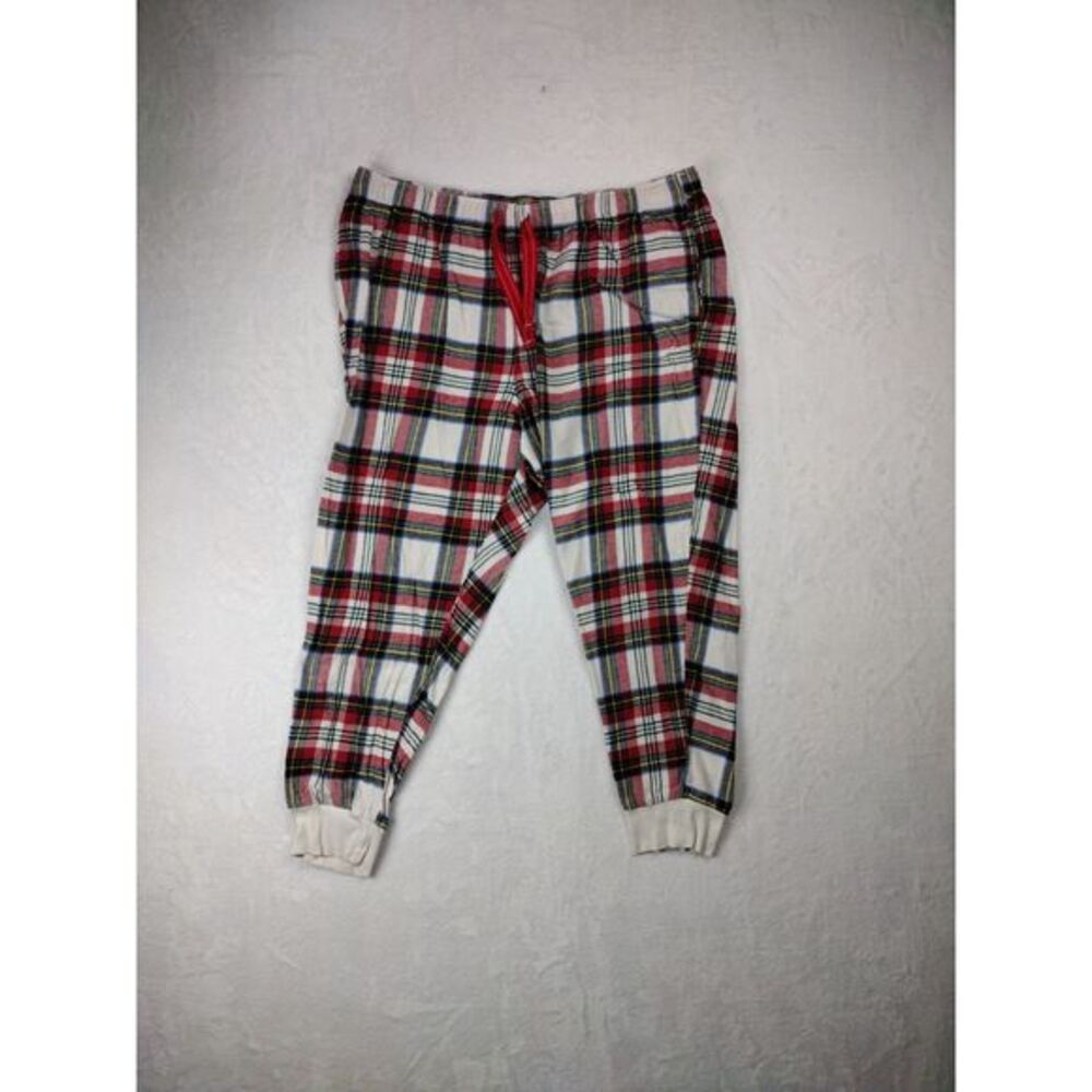 Old Navy Mens XL Plaid Pajama Jogger Pants‎ Red White Flannel Cotton Sleepwear